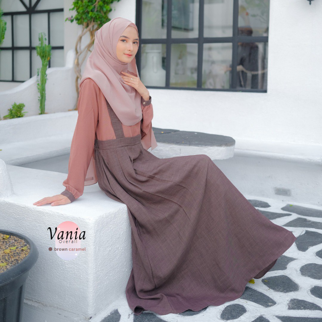 Riskirich Vania Dress Vol 2.0 Gamis Remaja Overall Dijahit Menyatu Casual Outfit Kiyowo Kekinian