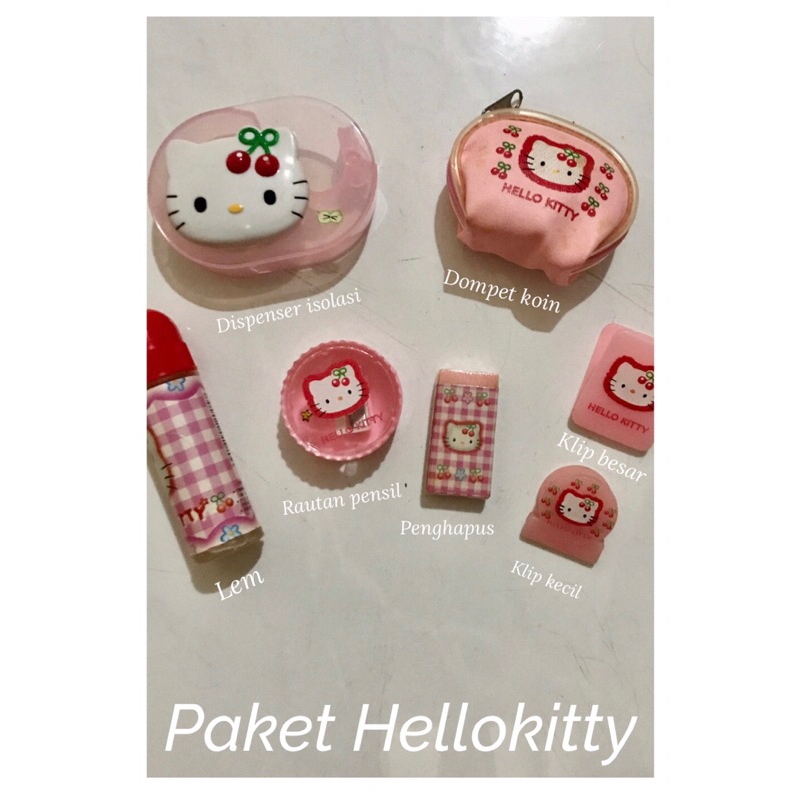 

[NEW] 1 set paket perlengkapan sekolah anak hellokitty hello kitty sanrio pink isolasi dompet lem rautan penghapus klip