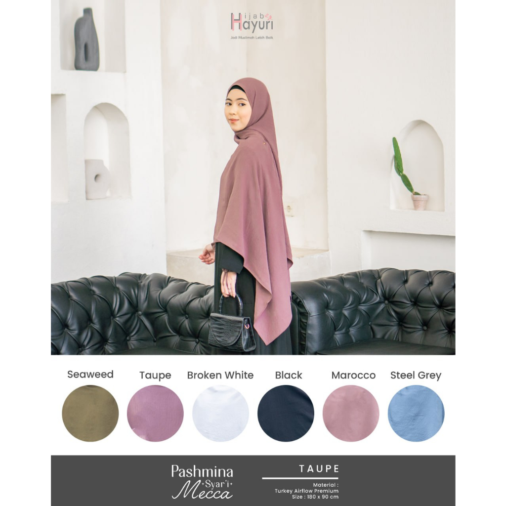 Hijab Hayuri Pashmina Syari Mecca 180x90 cm - Bahan Turkey Airflow Premium