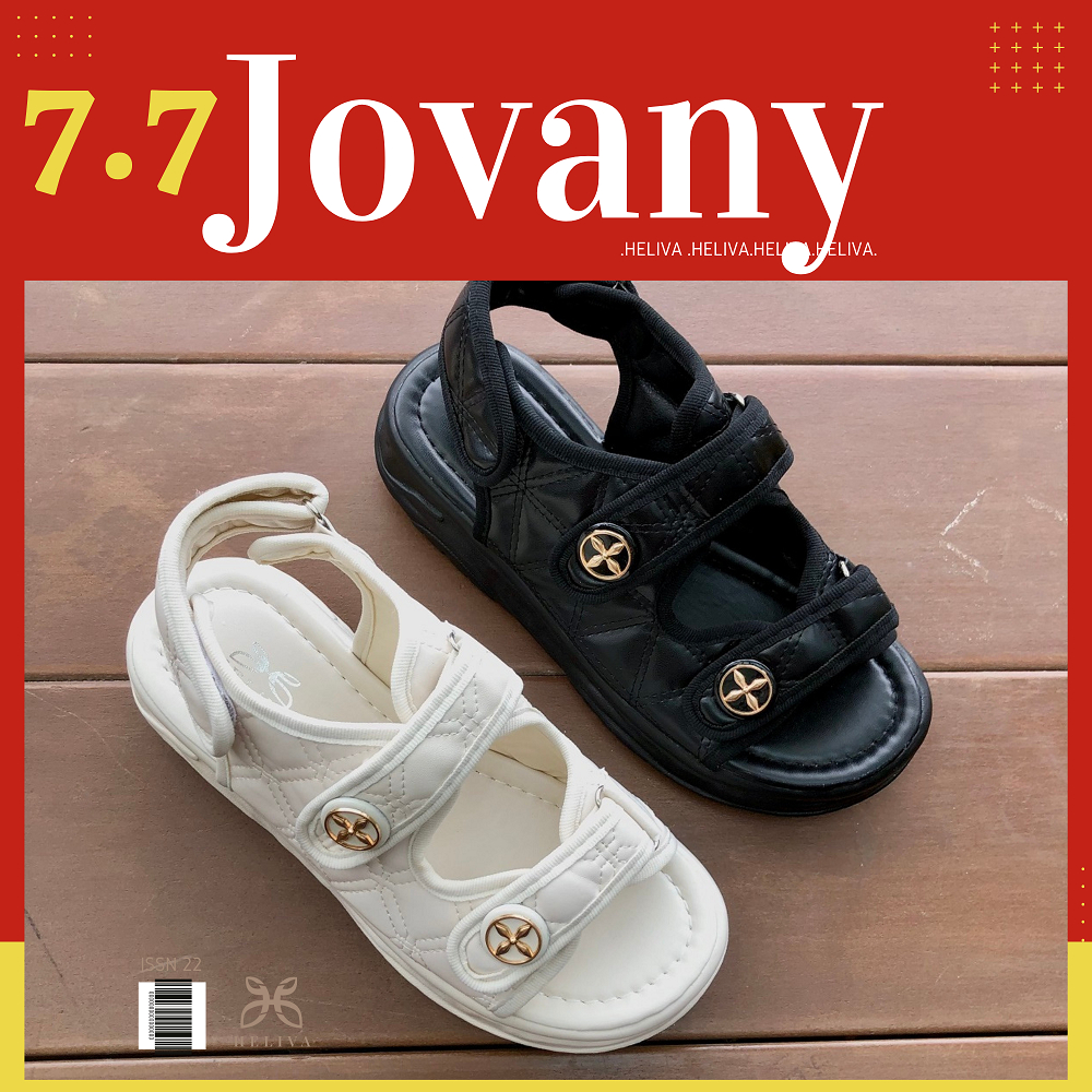 JOVANY HELIVA Sandal Sol 3cm Wedges Two Strap Sling Back Tutupan Velcro Motif Polos Ujung Terbuka Sendal Gunung Wanita HV9388 Original Brand