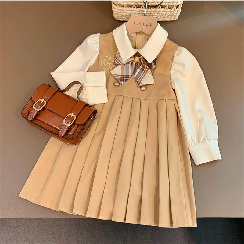 Dress Anak Perempuan Motif Uniform School Mustard Pita