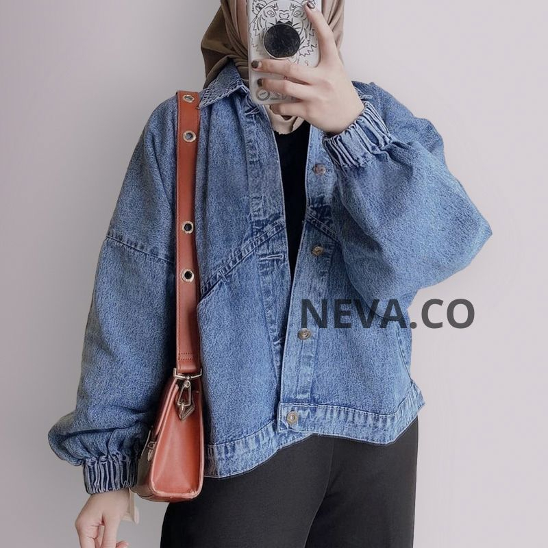 Jaket Jeans Wanita Vera Oversized Lengan Balon Kekinian