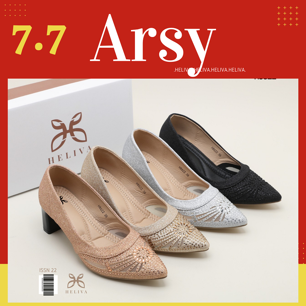 HELIVA ARSY High Heels 6cm Sepatu Bunga Bahan Kulit Glitter H8822 Original Brand Heels Pesta Manik