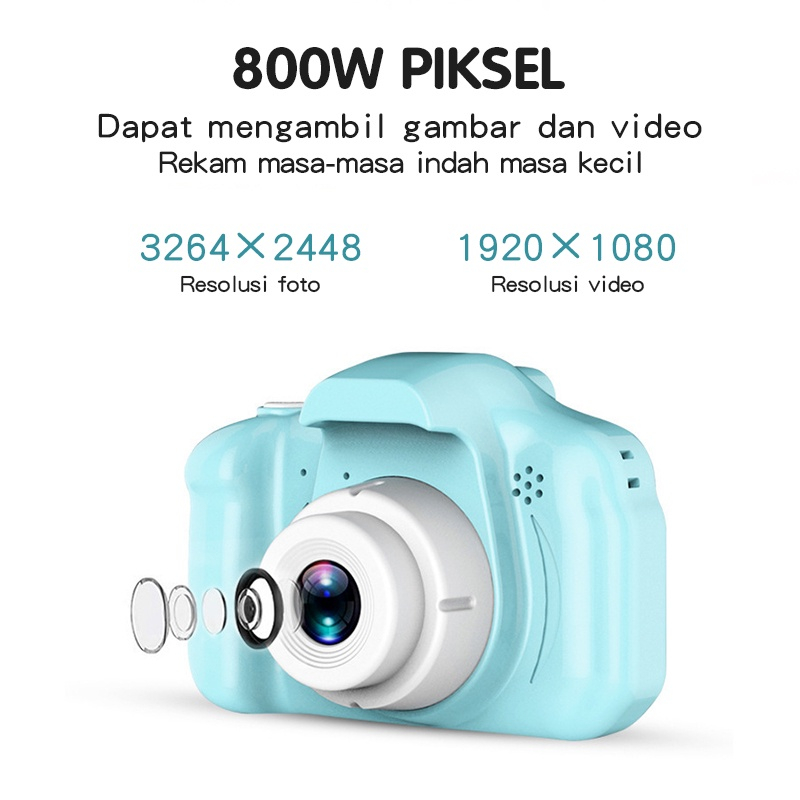 【COD】Kamera anak-anak Kamera Digital Mini Anak USB 2.0 IPS 800W piksel | DSLR Mainan Foto Video| Kids Action Camera Digital