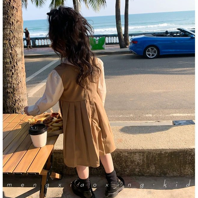 Dress Anak Perempuan Motif Uniform School Mustard Pita