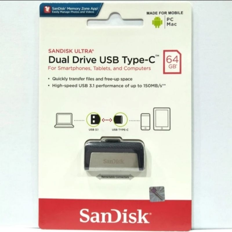 SANDISK OTG TYPE C 64GB MB/S DUAL DRIVE TYPE C 64 GB 150MBPS USB 3.1