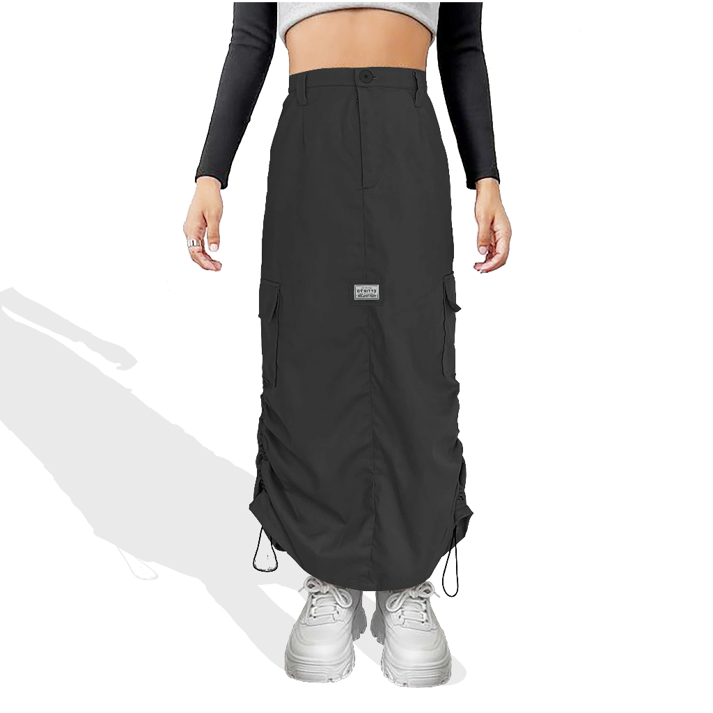 Dritto Cargo Skirt - Rok Cargo Wanita - Hitam