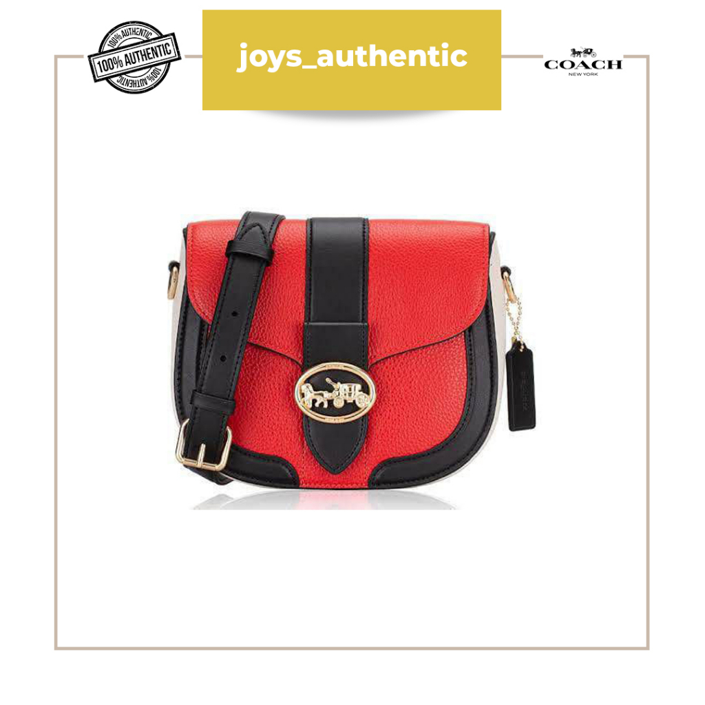 Tas wanita Coach georgie saddle crossbody colorblock bright merah red poppy multi woman bag authenti