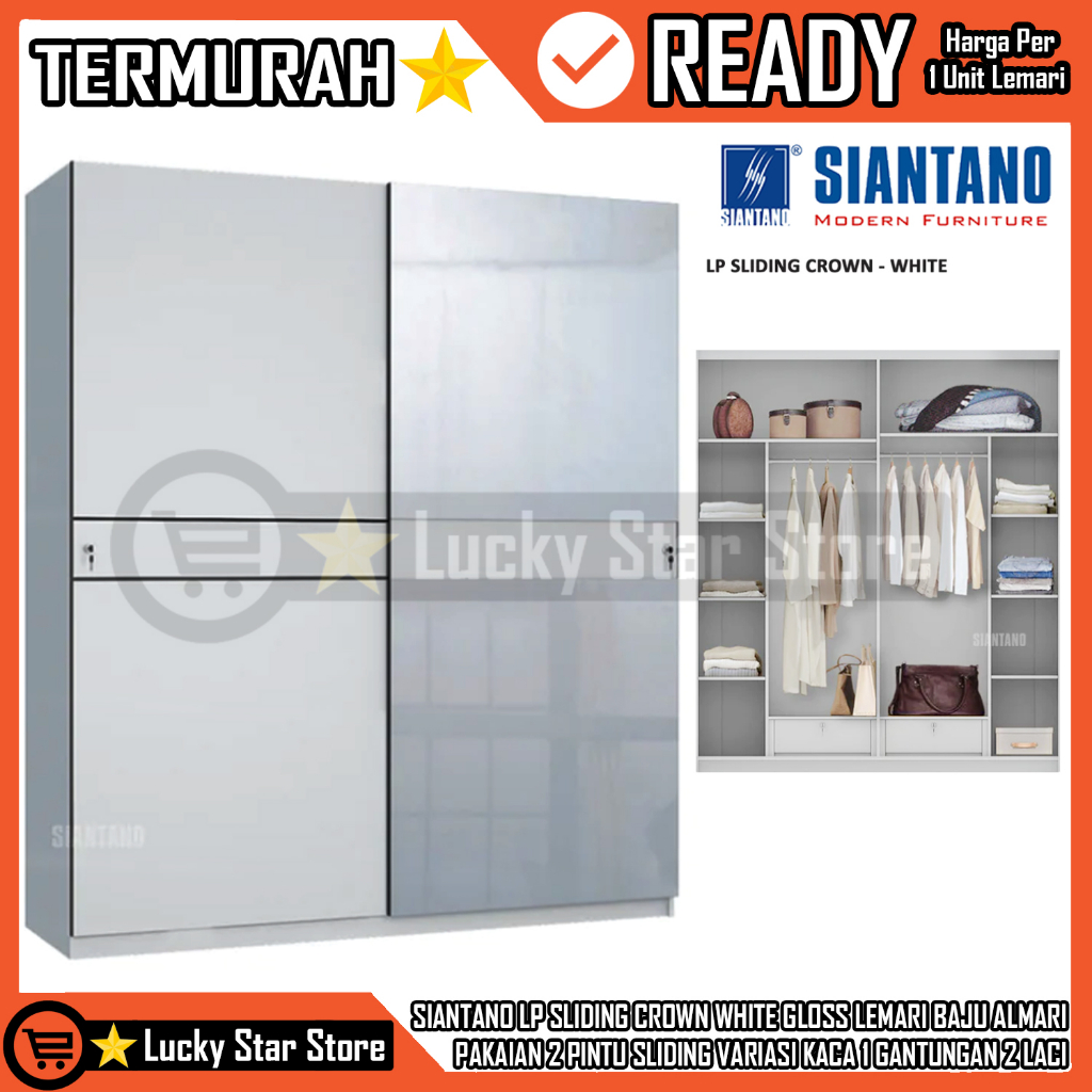 {KARGO} SIANTANO LP SLIDING CROWN WHITE GLOSS LEMARI BAJU ALMARI PAKAIAN 2 PINTU SLIDING VARIASI KAC