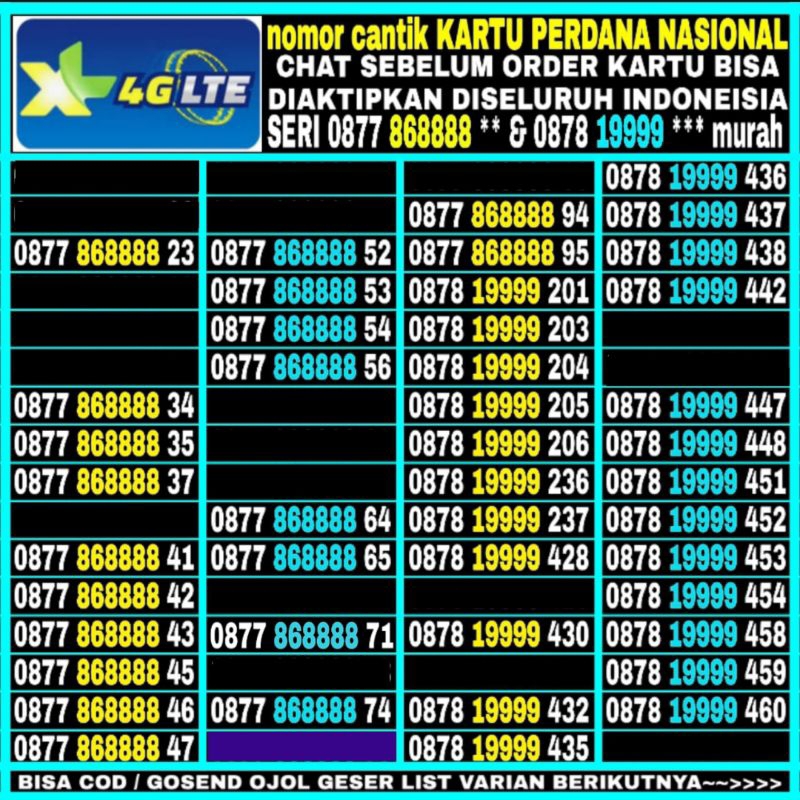 Promo nomor cantik perdana XL 4G LTE SEGEL seri 9000 9000 3000 3000 dapat dipakai diseLuruh indonesia