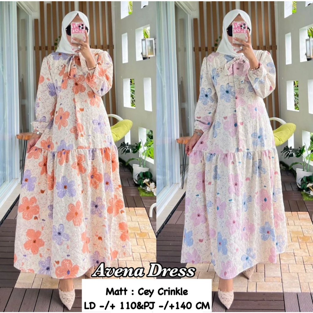 (EKSKLUSIF DRESS) Avena Crinkle gamis wanita muslimah airflow crincle termurah btcsolo