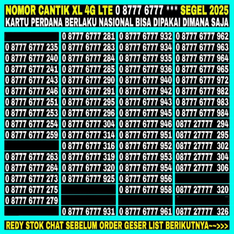 nomor cantik kartu prabayar XL 4g LTE seri triple ekor 777-888-999-000 termurah