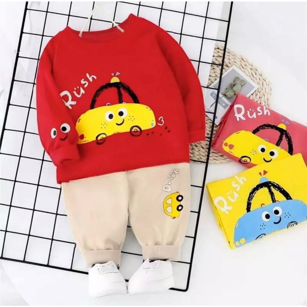 Setelan anak laki laki terbaru baju anak laki2 motif rush car 1-6 tahun murah