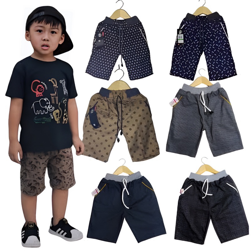 2-9 Tahun / Celana Pendek Anak Motif Random Printing / Paket Murah Bahan Cotton Drill