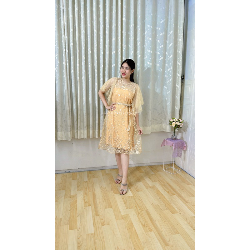 Ken-176 Dress Kondangan Premium Wanita Mewah Korea Style Free Tali Pinggang