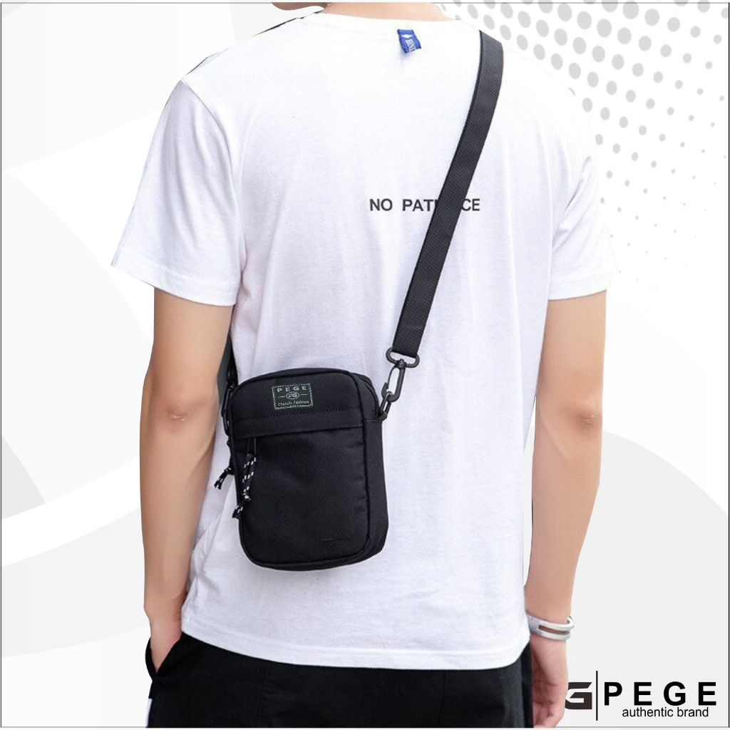 Tas Selempang Pria Slingbag PEGE Monthy bahu Kasual Warna Hitam Model Polos  - PG 8938