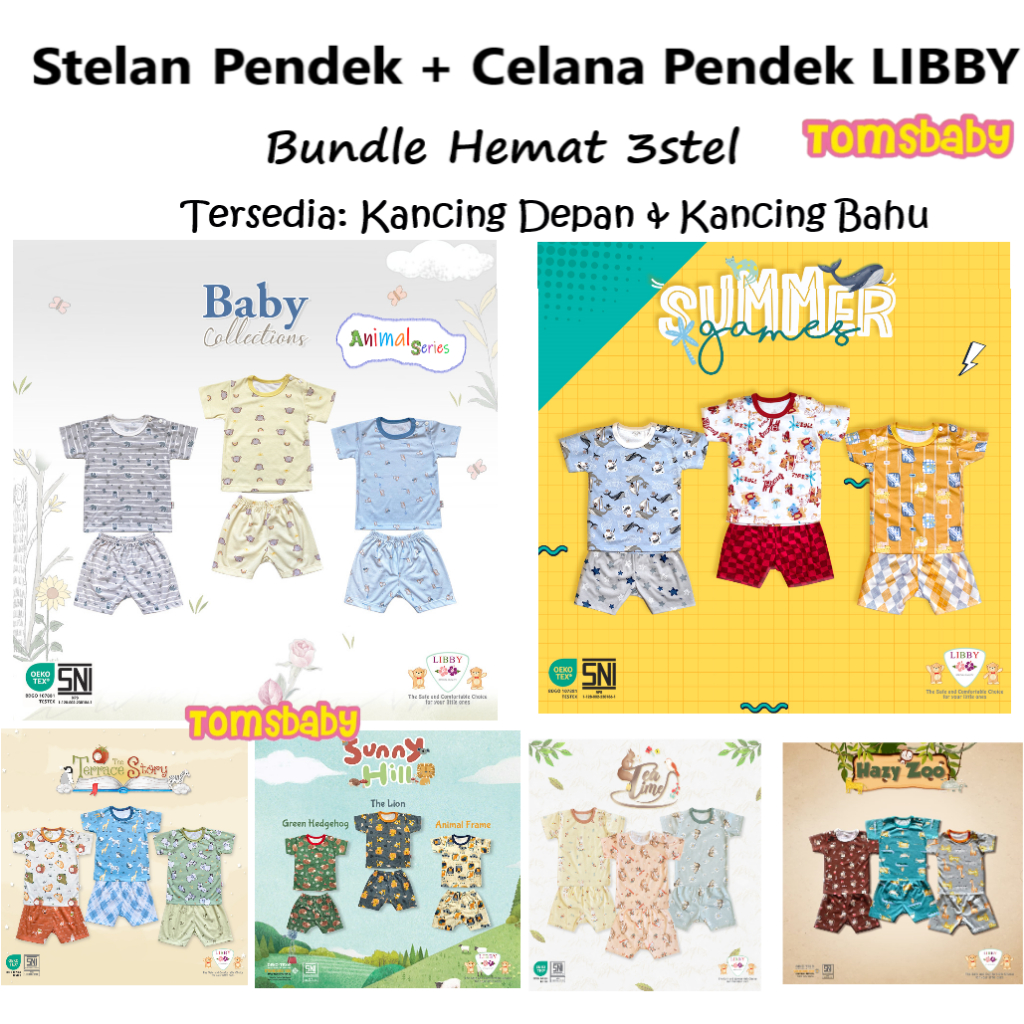 [TOMS] [SML] [BUNDLE HEMAT 3stel] LIBBY (3stel) Baju / Oblong Pendek + Celana Pendek Motif Terbaru Grosir