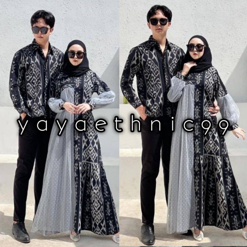 [READY STOK] Set couple baju prewed, raya dress kemeja ethnic tenun troso, outer tenun, dress wanita, set couple baju kondangan, couple ethnic tenun troso