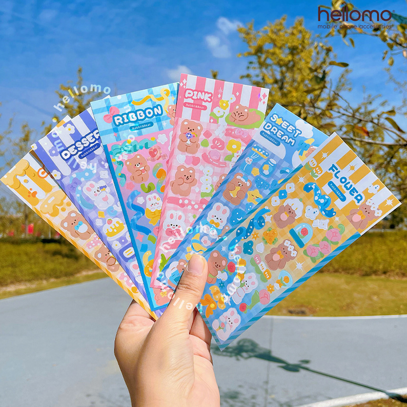 Stiker Lucu Laser cocok untuk gelas air, ponsel, handphone, komputer Sticker Waterproof Kartun Bear Rabbit Hologram Stiker Hologram Glitter Cute Stickers Anti Air