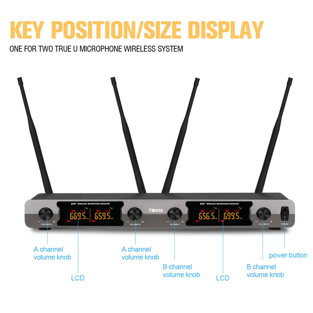 TW410 Mikrofon Nirkabel SatuTrailer UHF Band 4 4 Mikrofon NirkabelGenggam 4 Mikrofon 4 Saluran QuadLogam Antena Mikrofon Jarak 150m100%Merek Baru Asli COD