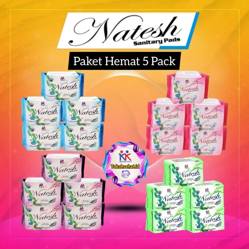 Natesh Pembalut (Promo Hemat 5 Pack ) Natesh Day Natesh Night Natesh Pantyliner Natesh Extra Long Original KK indonesia