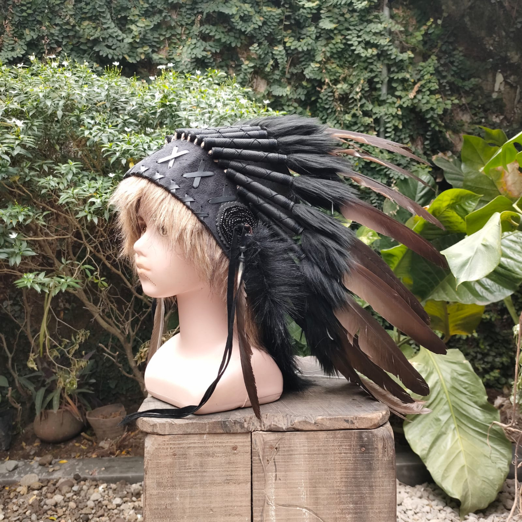 TOPI INDIAN - INDIAN HEADDRESS SMALL ANGSA BILABONG FULL BLACK