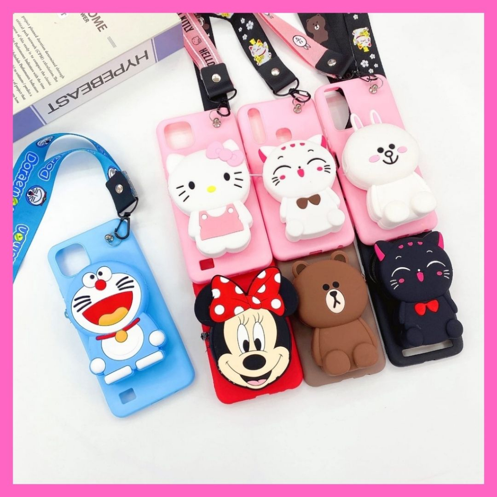 Realme 3 CASE DOMPET KARTUN + TALI GANTUNGAN