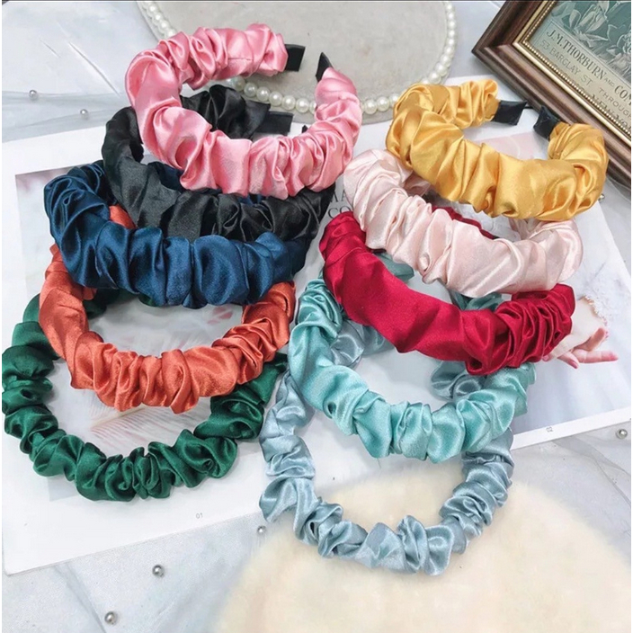 A564 BANDO KERUT SCRUNCHIE HEADBAND bandana kunciran aksesoris rambut hair fashion kecantikan organza double hycon sifon ikat ikatan pita