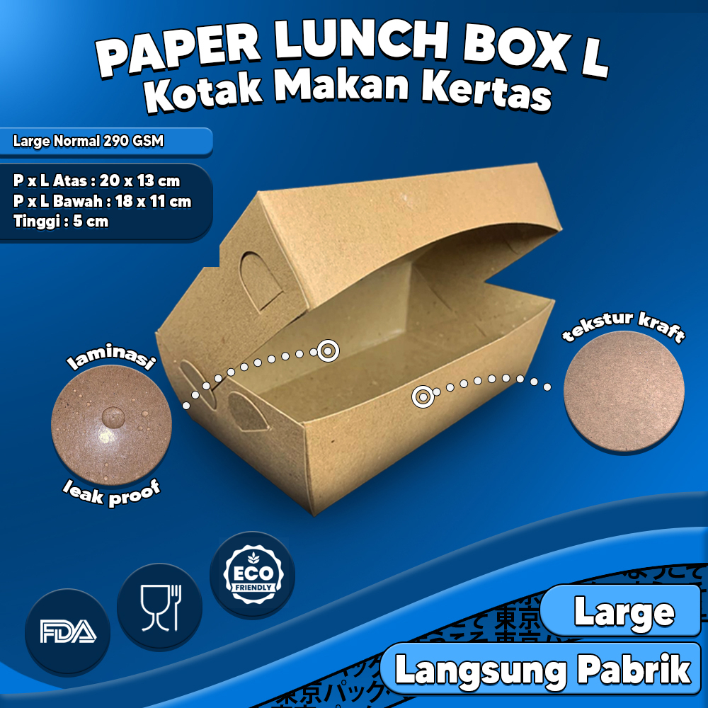 PAPER LUNCH BOX BAHAN KRAFT/LUNCH BOX PAPER COKLAT SIZE M , L , S MURAH