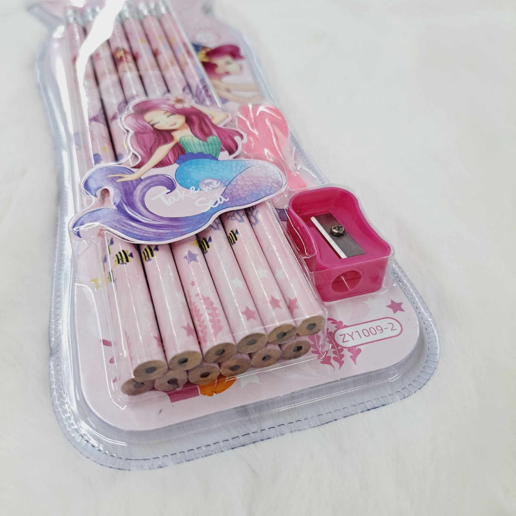 

mdn Pensil Raut HB Motif Putri Duyung Set Alat Tulis Sekolah Lucu 12Pcs