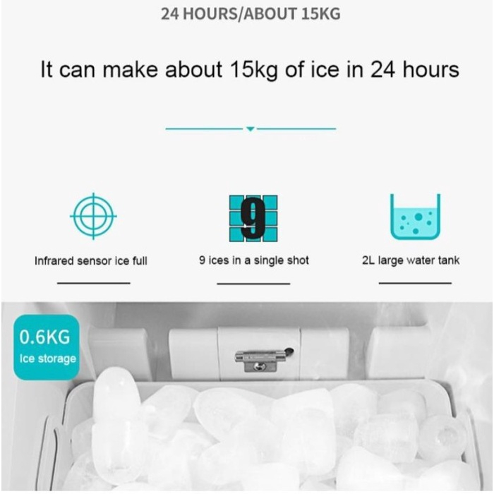 MESIN ICE Portable Ice Maker Dengan Handle 220v 105w mesin es batu Machine Mesin Es15kg/Hari