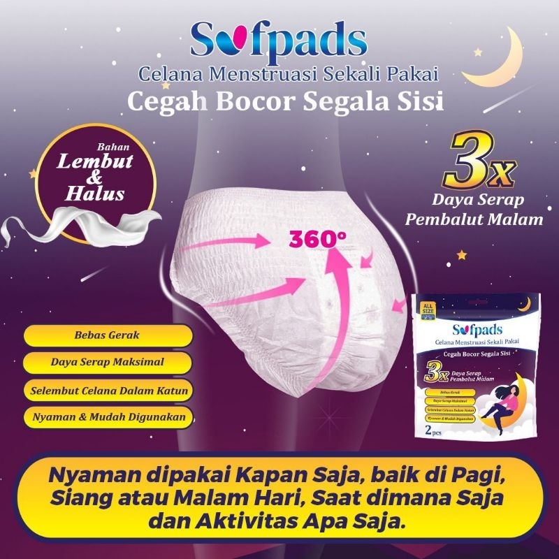 CELANA MENSTRUASI SOFPADS ALL SIZE, PEMBALUT WANITA VIRAL ISI 2PCS