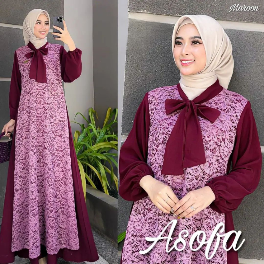 Import Asofa Dress Gamis brukat mewah Baju kondangn gamis terbaru 2024 gamis lebaran kekiian bahan crinkle