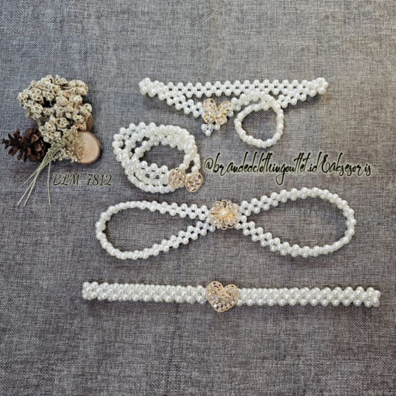 IKAT PINGGANG MUTIARA PERMATA MOTIF GOLD ELASTIS IMPORT / GESPER GAMIS MUTIARA ELEGAN / IKAT PINGGAN