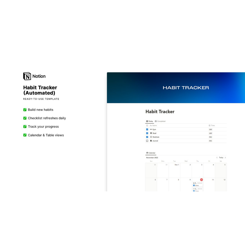 Notion • Habit Tracker | Daily Habit Tracker Template Notion