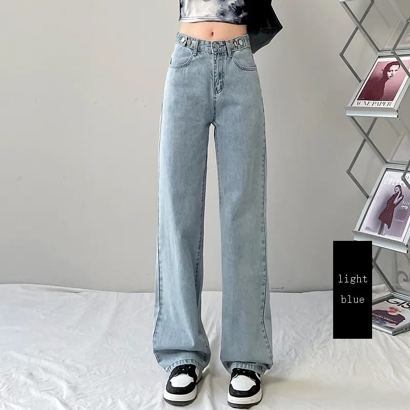 Celana Jeans Wanita Highwaist Kulot Jeans Pinggang Yang Dapat Disesuaikan Celana Jeans Kulot,High Waist Premium