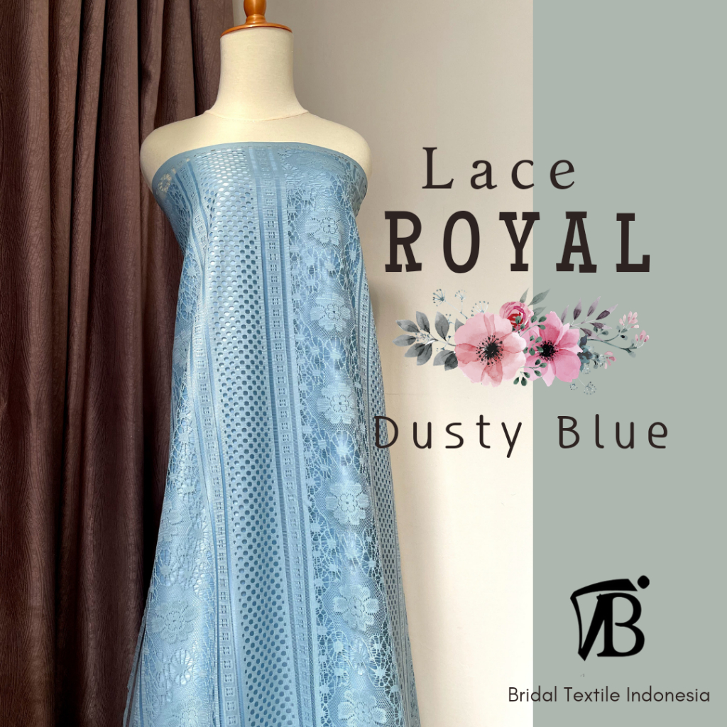 Bahan Kain Brokat Brukat Lace Royal Vintage Warna Biru Baby Dusty Pastel Blue