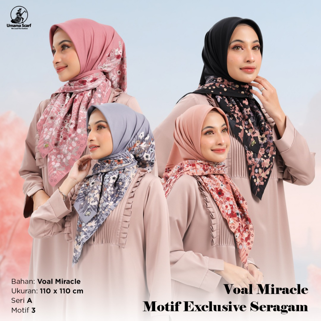 UMAMA MOTIF HIJAB SEGI EMPAT MOTIF BAHAN VOAL MIRACLE/HIJAB UMAMA SEGI EMPAT/UKURAN 113 X 113 MOTIF ELEGAN DAN TERBARU