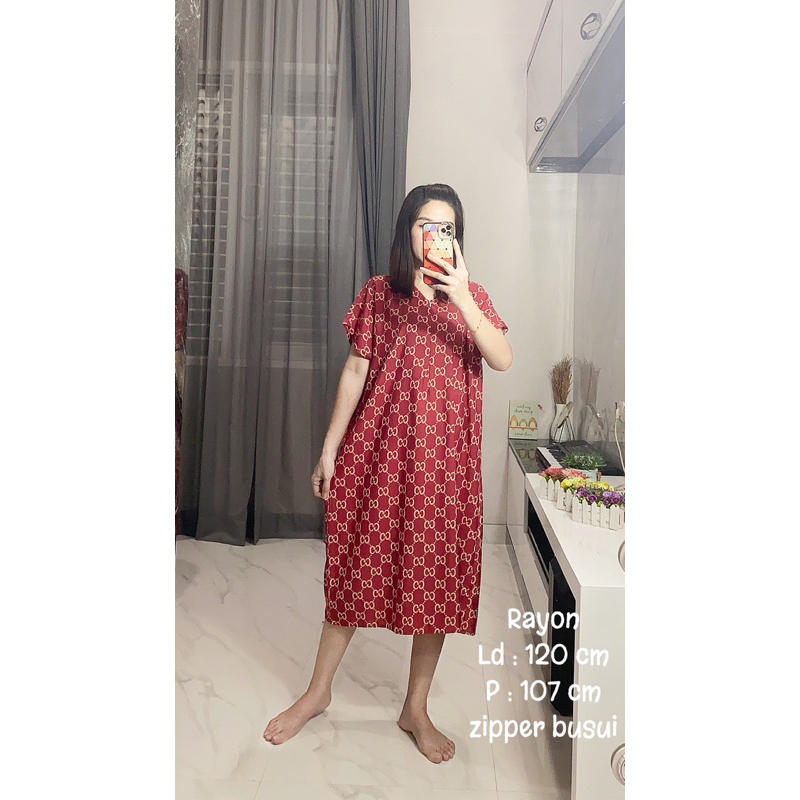 IZANY Piyama Daster / Dress Dewasa Zipper XXL Jumbo Busui Friendly Bahan Rayon
