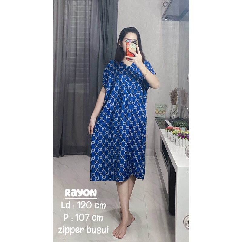 IZANY Piyama Daster / Dress Dewasa Zipper XXL Jumbo Busui Friendly Bahan Rayon