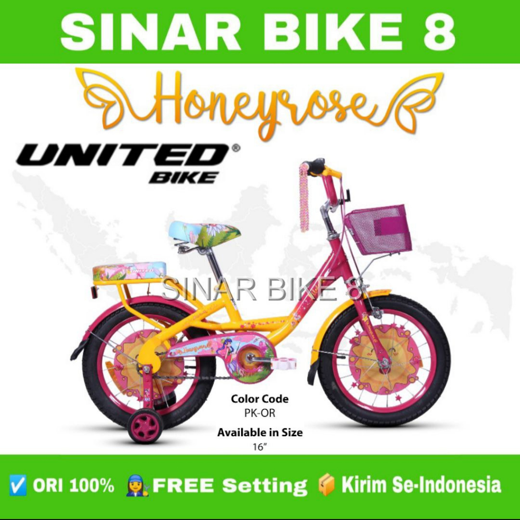 Sepeda Mini Anak Perempuan HONEYROSE by UNITED Bike Uk 12 16 18 Inch