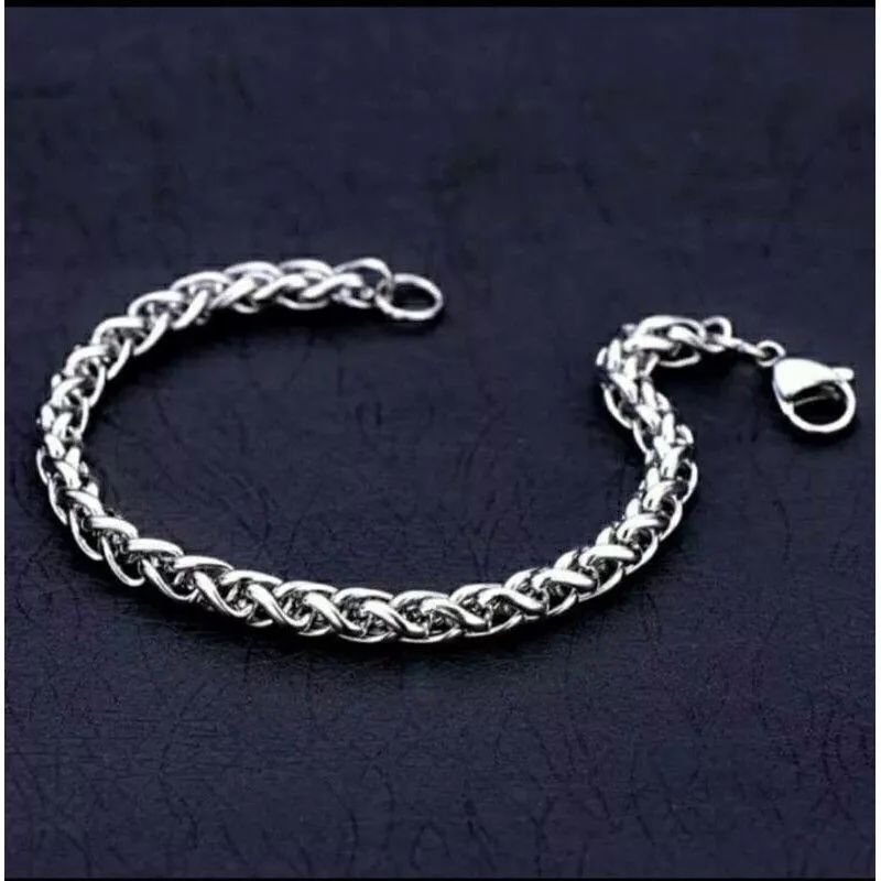 4s Grosir Solo || GELANG RANTAI PRIA DAN WANITA BRACELET TULANG ULAR NAGA SILVER