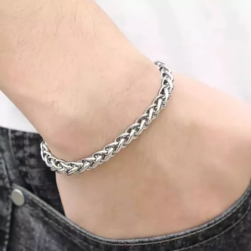 4s Grosir Solo || GELANG RANTAI PRIA DAN WANITA BRACELET TULANG ULAR NAGA SILVER