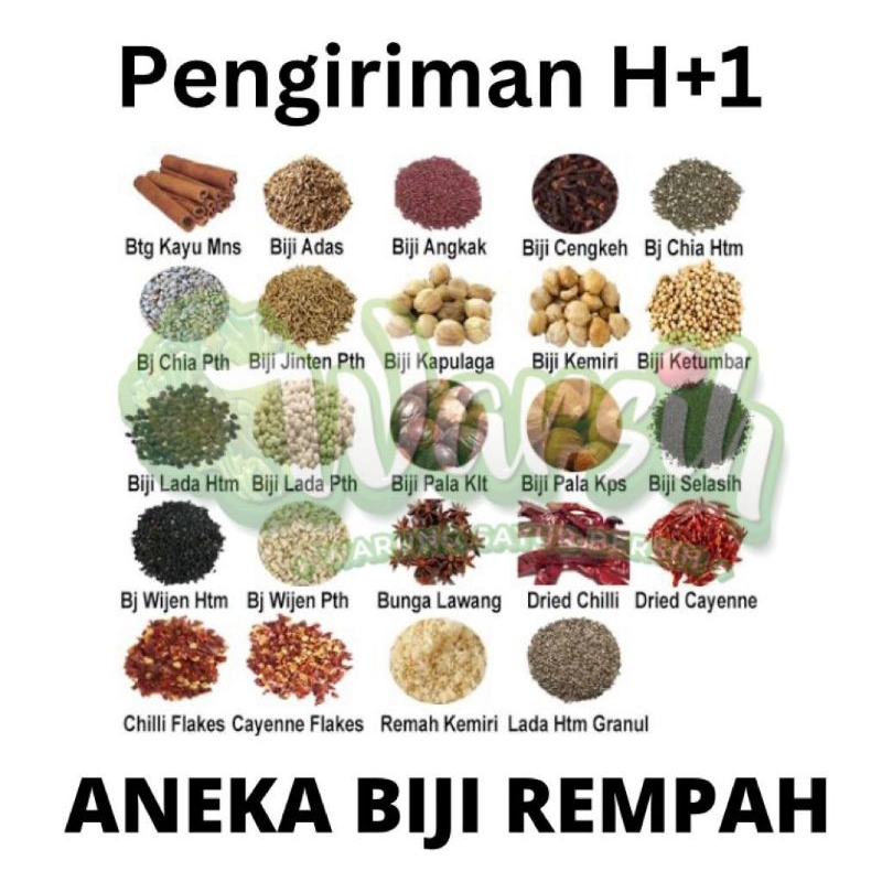 

WARSIH • BIJI REMPAH (kapulaga, cengkeh, kemiri, ketumbar, kluwek)