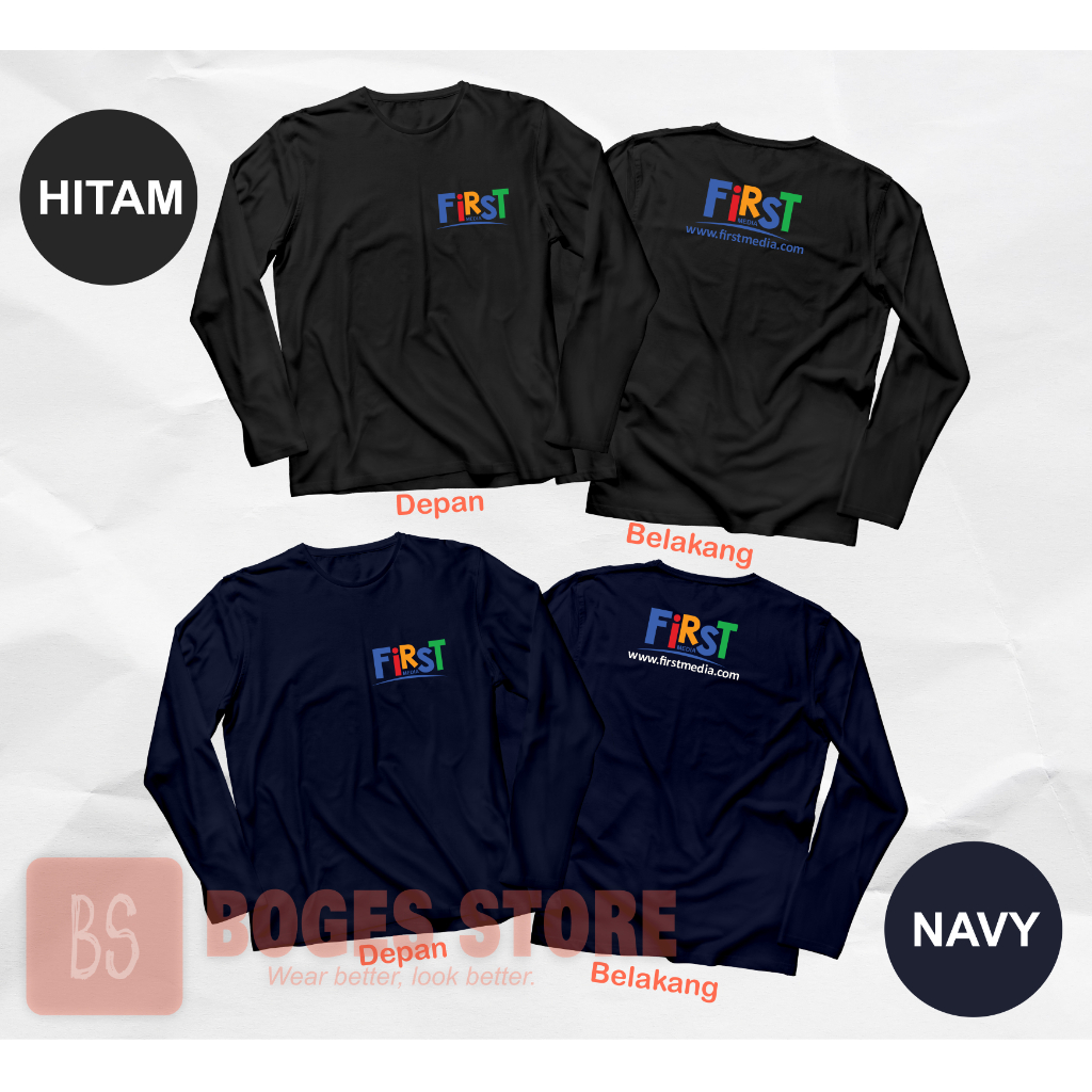 Kaos Lengan Panjang Perusahaan Internet Firstmedia Unisex Bahan Cotton Combed 30s Ready Size Jumbo -