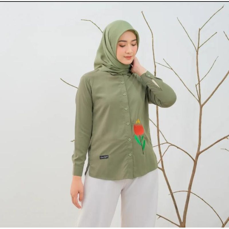 ATASAN KEMEJA NAYRA TOP GREEN BLUE HIJAU BIRU CESANHIJAB CESAN HIJAB OFFICIAL || MOUNEERASHOP