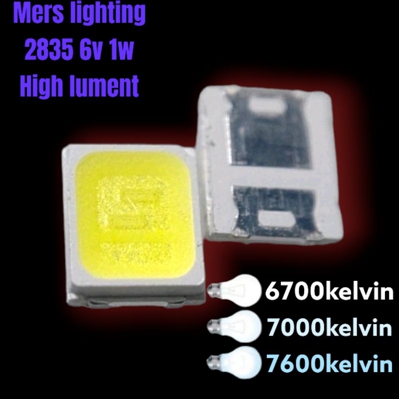 2835 led 6v 6700k/7000k/7600k 1w super putih(RT series) Mers lighting