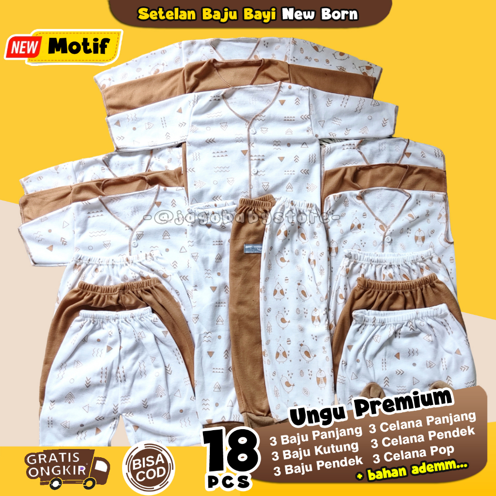 18 Pcs Paket Lahiran Best Seller warna Coklat Susu Unisex baby Newborn