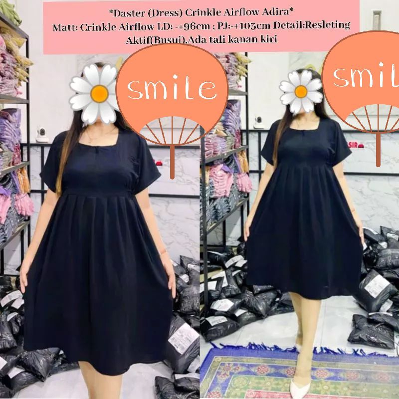 Adira daster crinkle airflow retsleting depan busui frenly dress crinkle polos