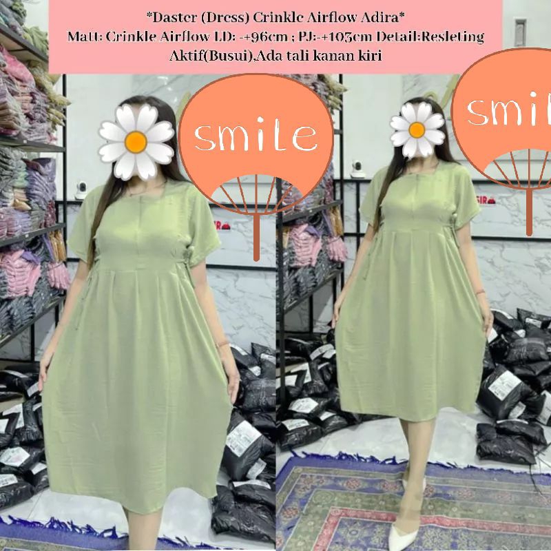 Adira daster crinkle airflow retsleting depan busui frenly dress crinkle polos